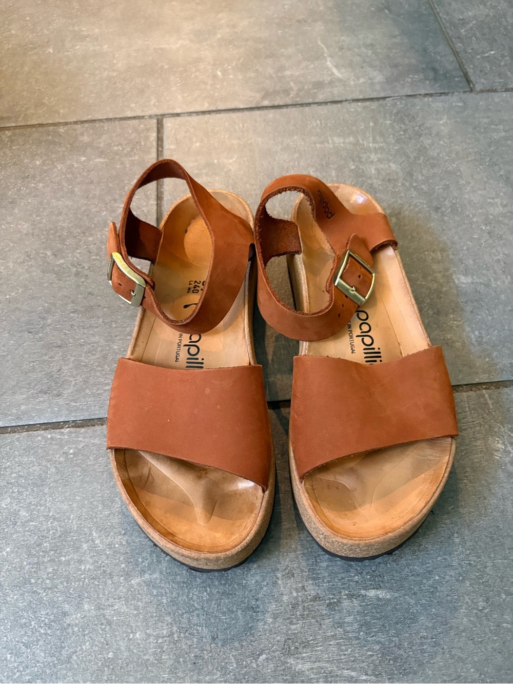 Papillio Tan Suede Platform Sandals with Buckle Strap